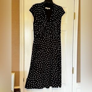 Evan Picone Black and White Polka Dot Midi Dress